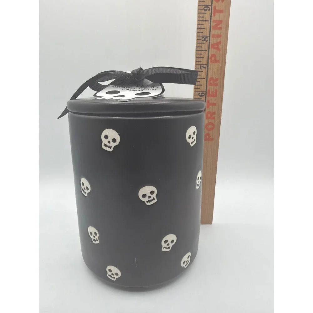 Rae Dunn TOXIC Halloween Canister Black White Skulls Bone Lid